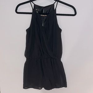 BCX Womens Black Romper with Gold Bar; Size XXS